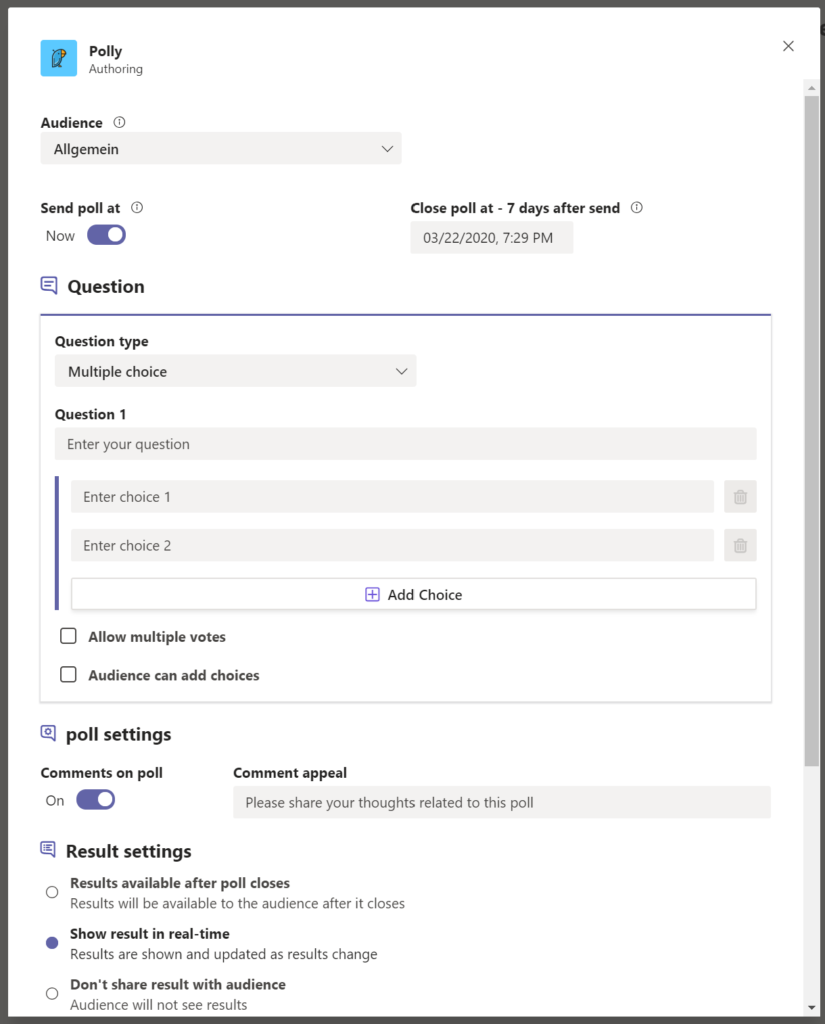Polly in Microsoft Teams Client